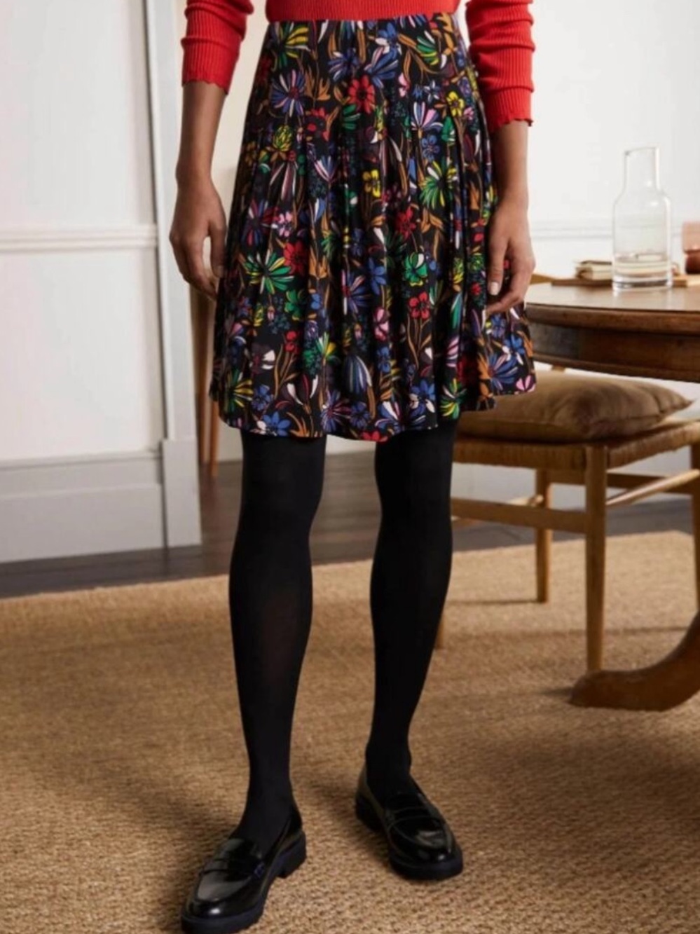 Boden Victoria Pleated Mini Skirt – Colorful Floral – US 10